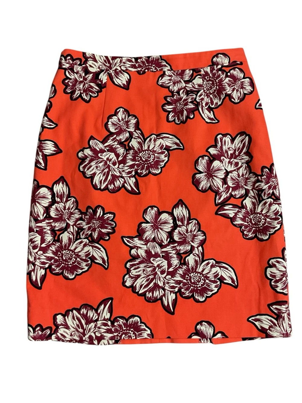 Anthropologie Maeve Coral Orange Floral Pencil Skirt
